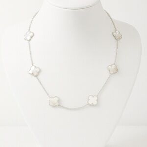 925 Sterling Silver Mother Of Pearl Clover Station Necklace